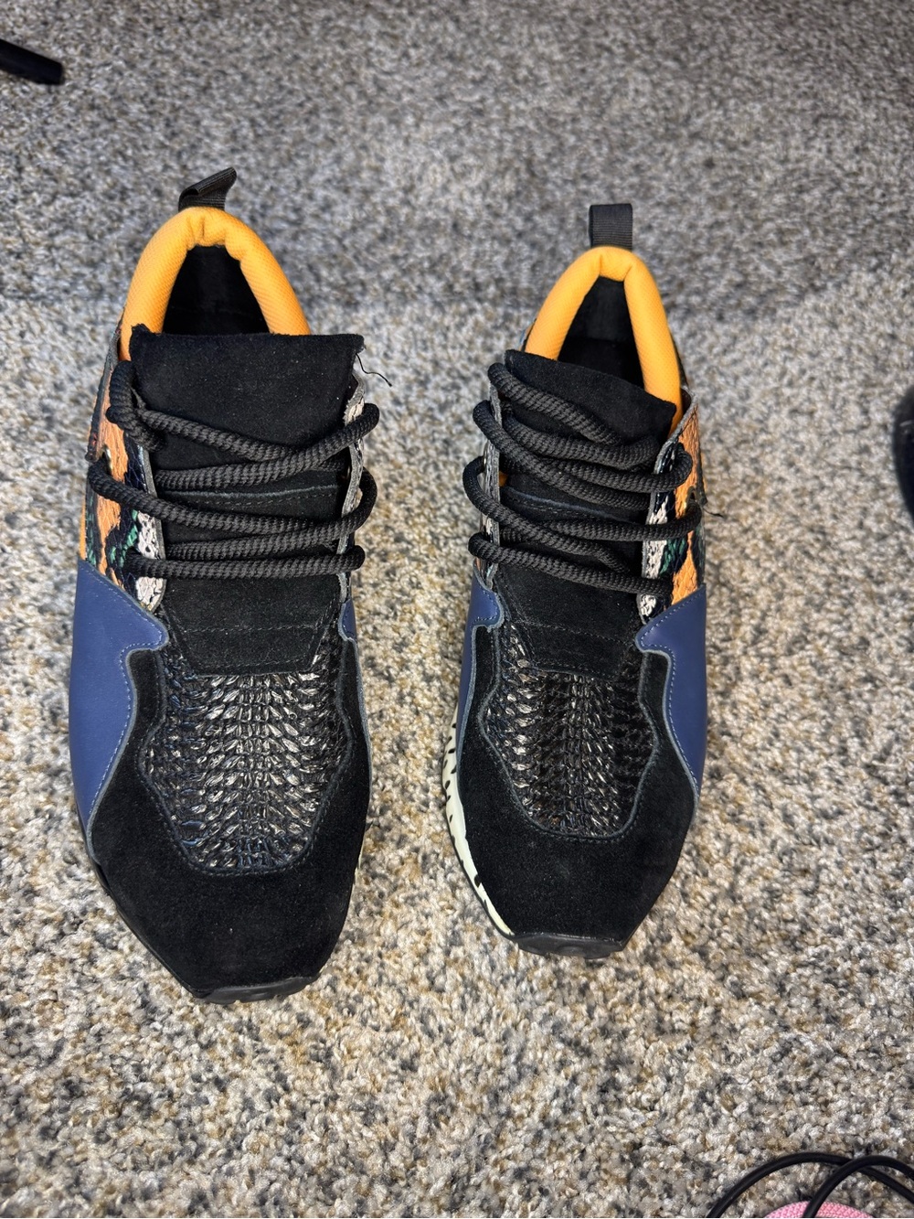 Steve Madden Black Navy Orange Mixed-Media Athletic Sneakers